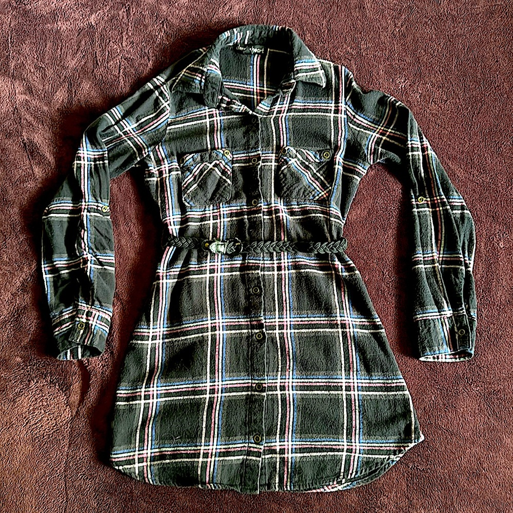 Derek Heart Flannel Blouse With Belt